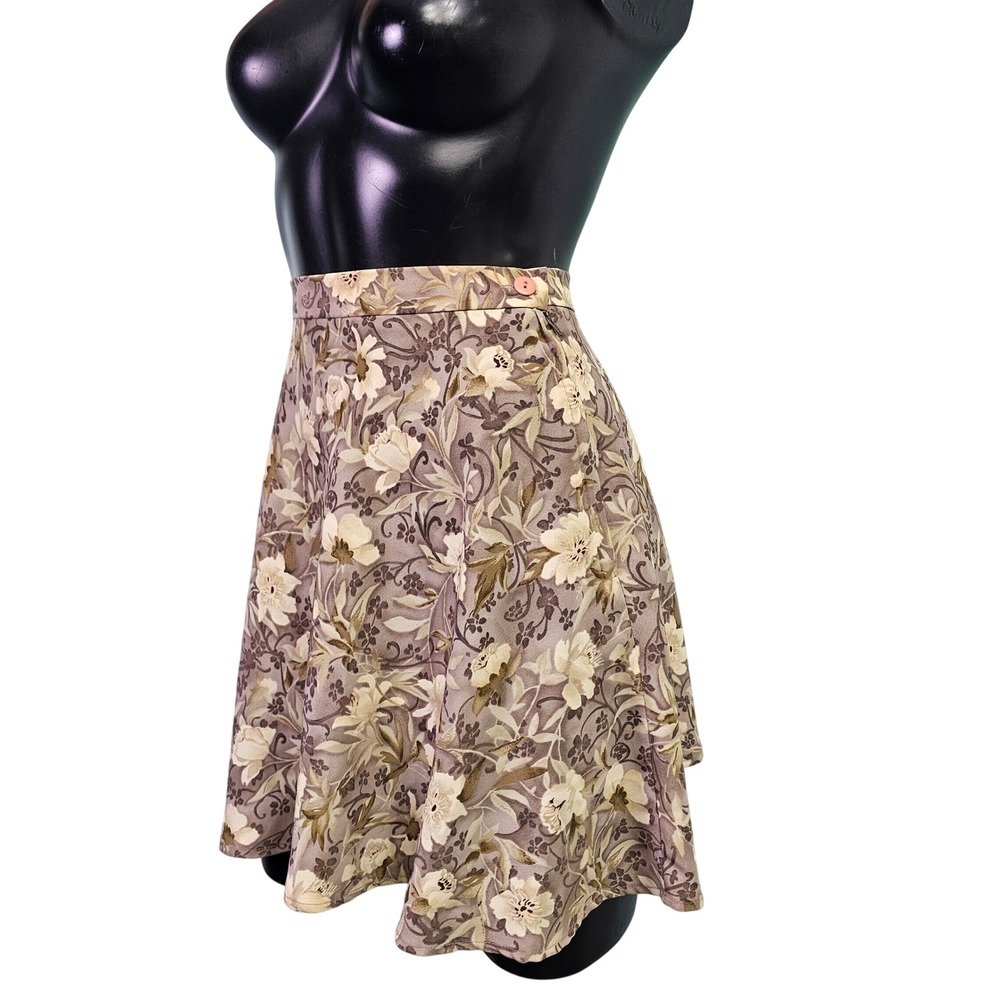 Vintage All That Jazz Floral ALine Mini Skirt Brown Tan 90s Grunge Size 3/4